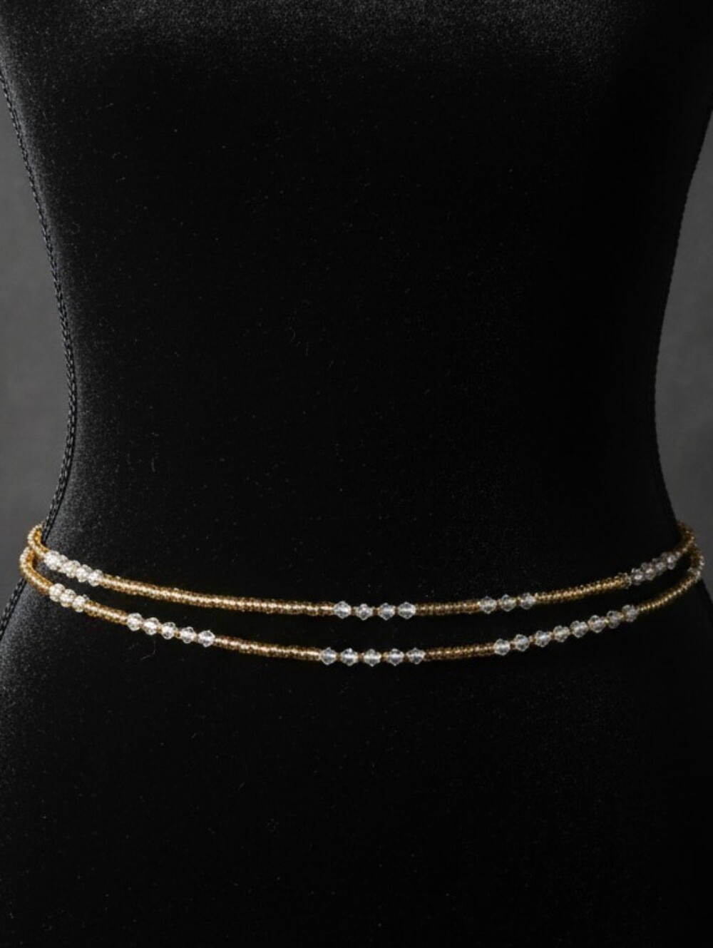 Gold Double-Wrap Waist Chain with Crystal Accents